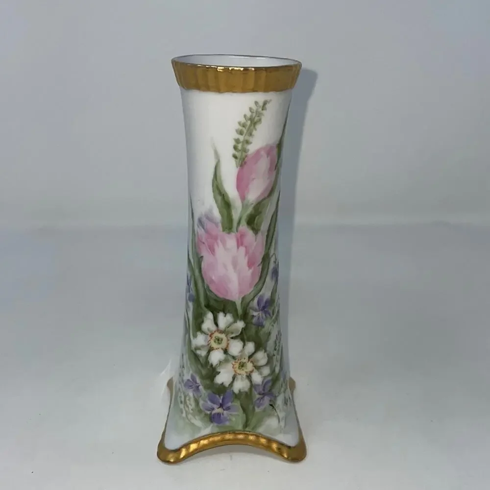 Vintage Heinrich & Co. Bavaria hand painted floral vase